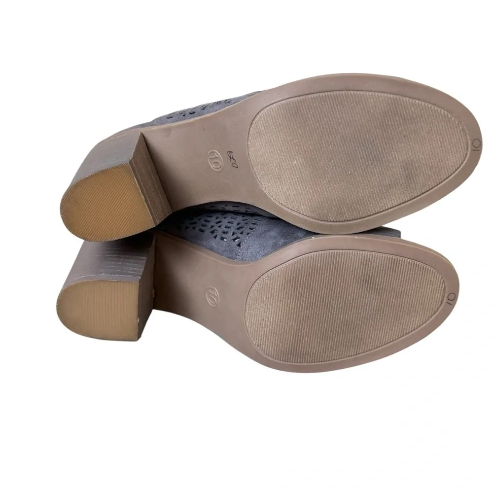 Steve Madden Gray Perforated Block Heel Peep‎ Toe Ankle Booties Women’s 10M